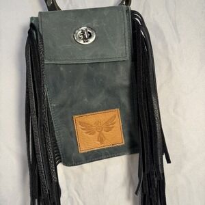 Ashley Sling Western Crossbody Bag Fringe Dye Blue Leather Custom Crafted Bag
